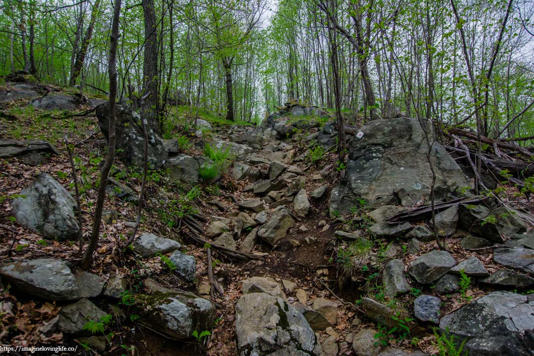 red trail ascent after view